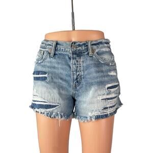 American Eagle Women's Blue Distressed Mid Rise Cut Off Denim Jean Shorts Size 0